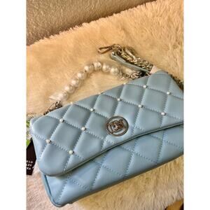 Badgley Mischka lock crossbody light blue purse